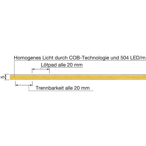 SIRO LED-Band SL-COB 5mm 6W/m, IP20, 24 V/DC, Rolle 5 m