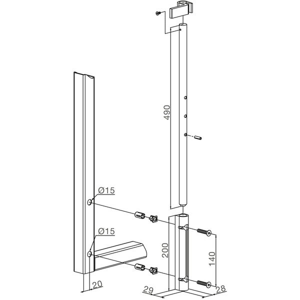 Stangenriegel VSF mit Achse/Flansch, Länge 490 mm, Stahl verzinkt