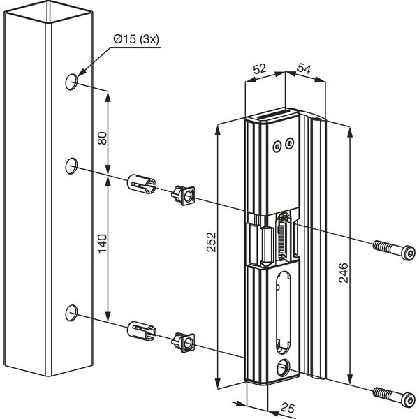 Elektr. Türöffner Modulec-SA-E Aufbaumont. Stromlos geschlossen, Alu silber