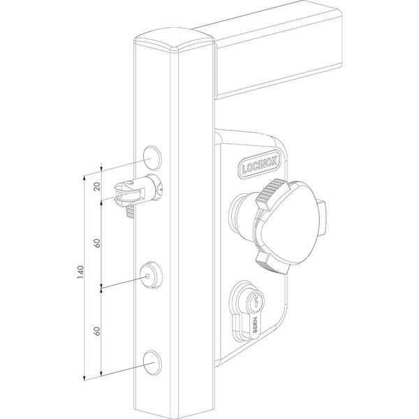 Gittertorschlossset LAKZ4i4i mit Türknopf Kidloc, für 40 mm Profile, Alu RAL7040