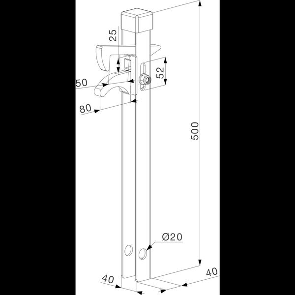 Torfeststeller ABK, U-Profil 500×40 x40 mm, Kippelement Alu, Stahl feuerverzinkt
