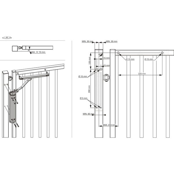 Türschließer Verticlose-2, für 90° und 180° Öffnung, Aluminium silberfärbig