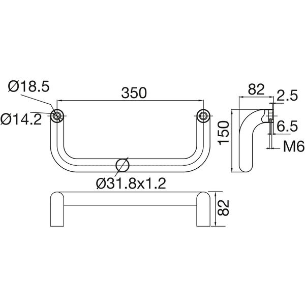 MARCHESI Türgriff 4520 – gebogen, 382mm, LA. 350mm, Edelstahl matt