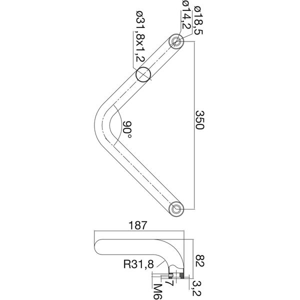 MARCHESI Türgriff 4524 V – Form, 382mm, LA. 350mm, Edelstahl matt