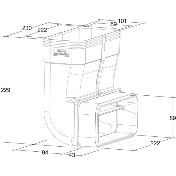 OPTIMAIRO Sockel Umlenkstück N20113, System 222 x 90
