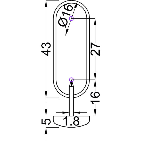 Nagelgleiter mit 2 Einschlagstiften, oval, 44×16, Kunststoff weiss