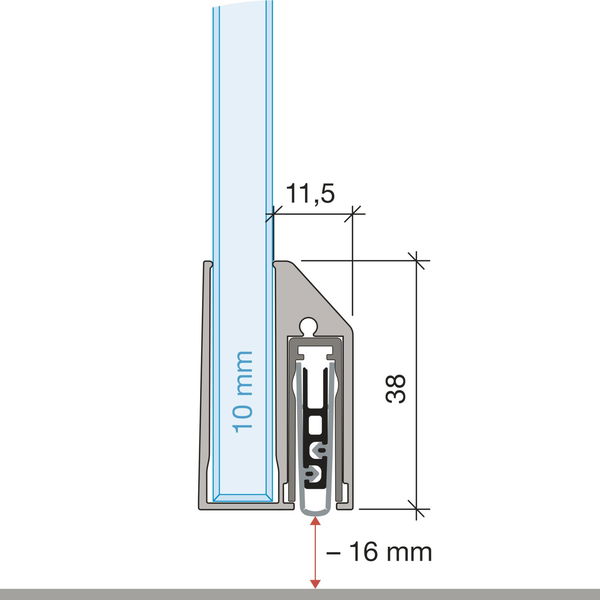 Planet Türbodendichtung automatisch KG-S schmal FH+RD Zugluftstopper für Glastüren,959×11,5x38mm, Alu Edelstahl