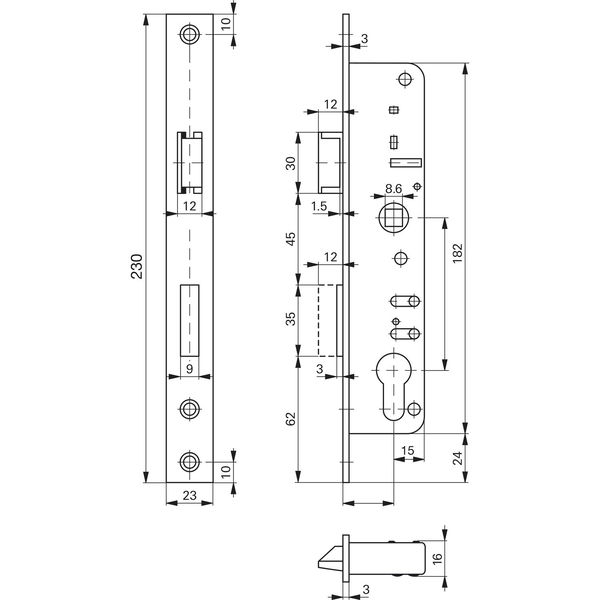 ROTO Rohrrahmenschloss Flachstulp m. Falle u. Riegel 870