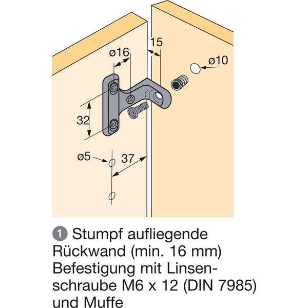 HETTICH Rückwandverbinder RV 7 D, Zinkdruckguss vernickelt