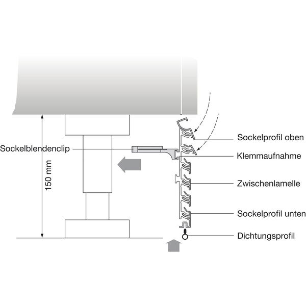 Schüco Designer Klemmaufnahme Aluprofil, speziell für Küchensockel, schwarz