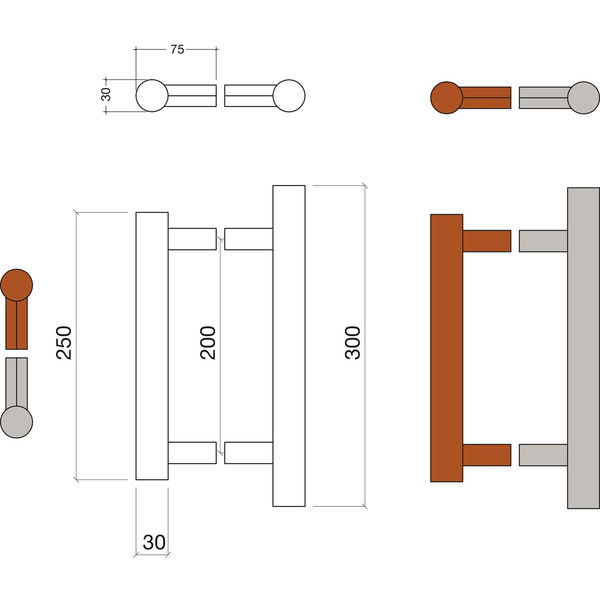 SENTIOTEC Türgriff Holz/Edelstahl Lochabstand 200 mm