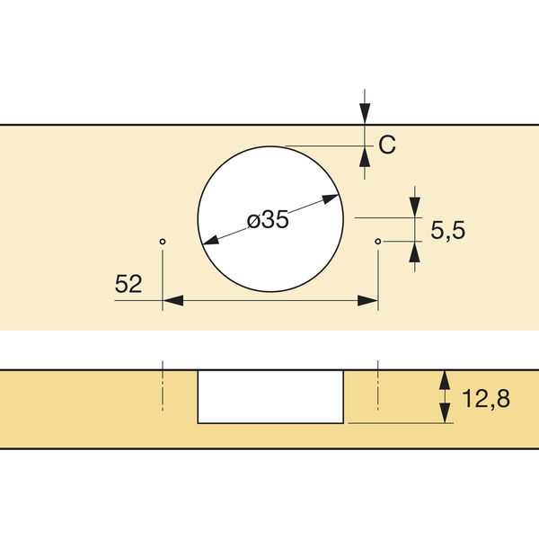 HETTICH ET 582 Kühlschrankscharnier, ÖW 95°, Stahl/Zinkdruckguss vernickelt