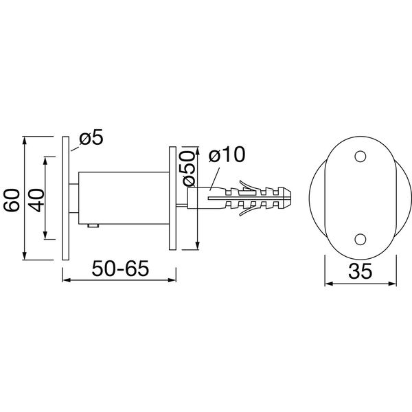 Handlaufträger flach, Wandabstand 50 – 65 mm, silber eloxiert