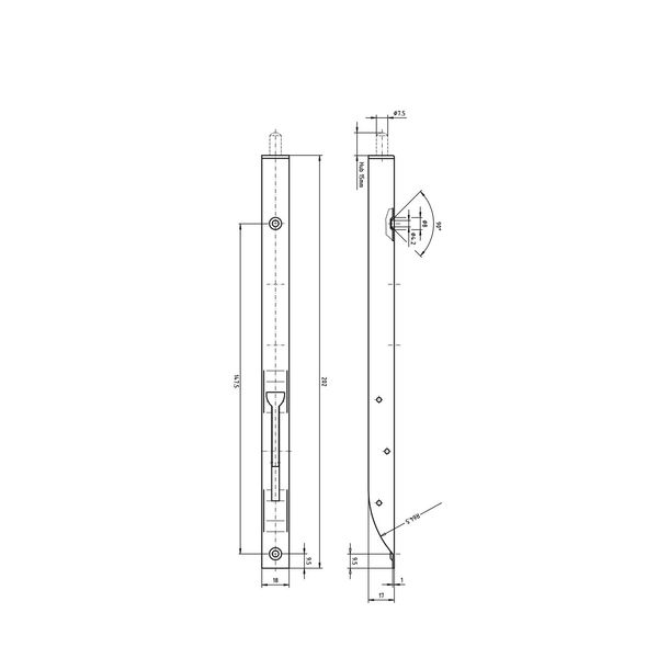 STRENGER Türkantriegel U-Gehäuse mit Klapphebel, Riegel 7,5 mm