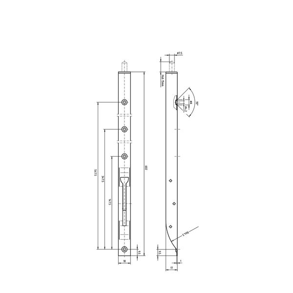 STRENGER Türkantriegel U-Gehäuse mit Klapphebel, Riegel 7,5 mm