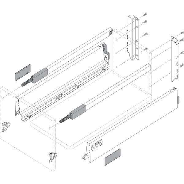 vasalat BLUM Tandembox Set Modell M mit Reling C KB bis 600mm – weiß