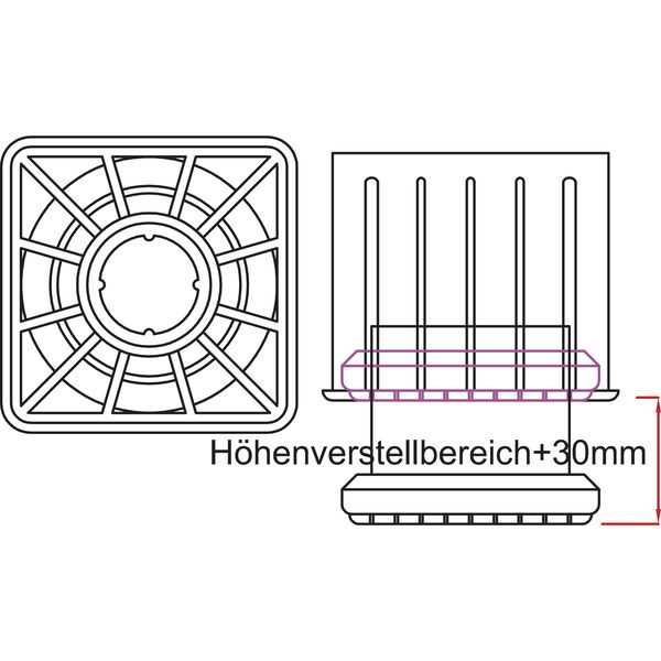 CAMAR Tischfuß Ersatz-Einzelteile Quadra 60 x 60 mm