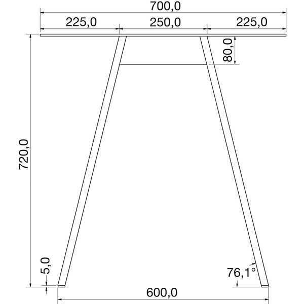 Tischkufe A-Form 80×20 mm, B 700, H 720 mm