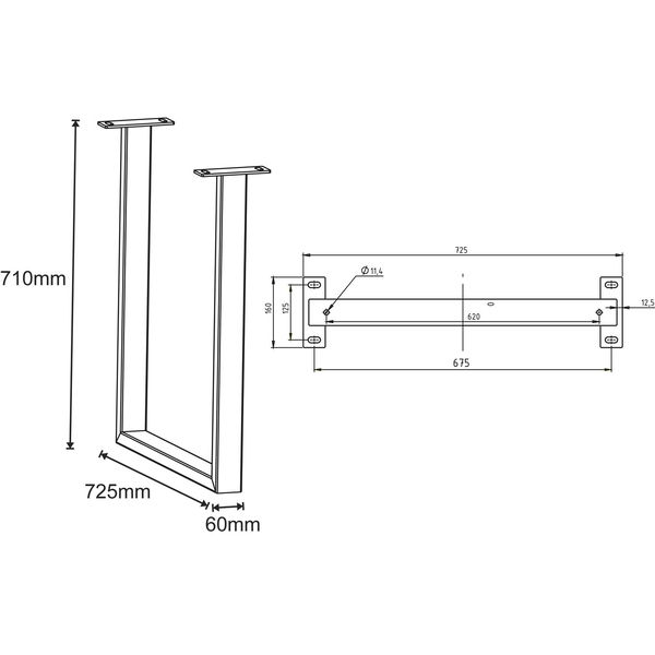 Tischkufe Etsi U-Form 700 mm Stahl schwarz pulverbeschichtet strukturiert – RAL 9005 – mit Verstellgleiter – 2er-Set