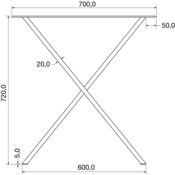 Tischkufe X-Form 80×20 mm, B 700, H 720 mm