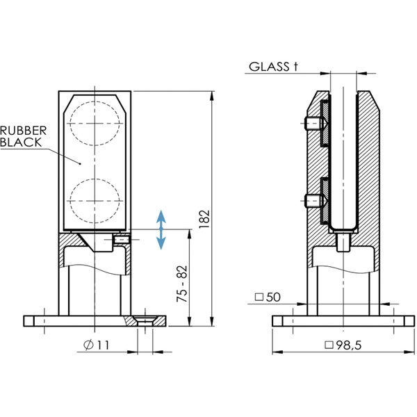 ECONOMY Bodenanker / Halter für Glas 12 – 17,52 mm, Edelstahl 2205
