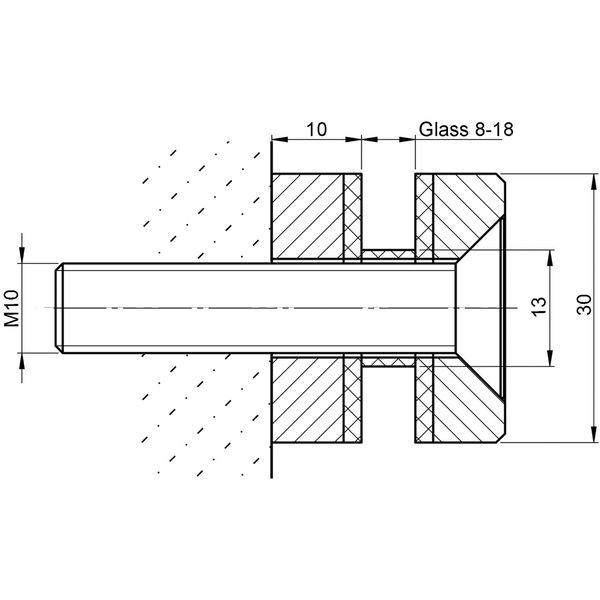 Glaspunkthalter für 8 – 18 mm Glas, sichtbar geschraubt, ø 30 mm, Edelstahl V2A