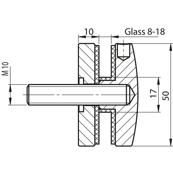 Glaspunkthalter für 8 – 18 mm Glas, ø 50 mm, Edelstahl V2A