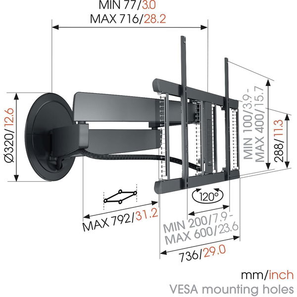 Vogels TV Wandhalterung elektrisch 44-77 Zoll Signature TVM 7675 dreht sich automatisch über Siri Voice/Shortcuts, App oder Fernbedienung, 100-240V, schwarz