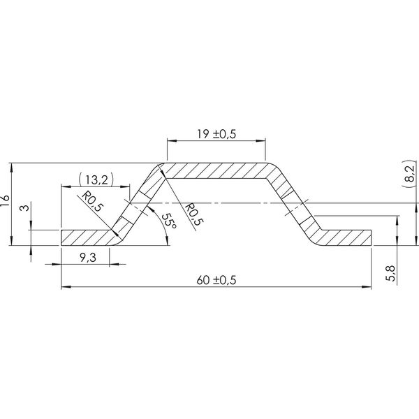 V-Leiste Breite 60mm Nuttiefe 16mm, Stahl verzinkt