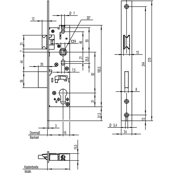 WILKA Rohrrahmenschloss 638N Flachstulp mit Falle und Riegel