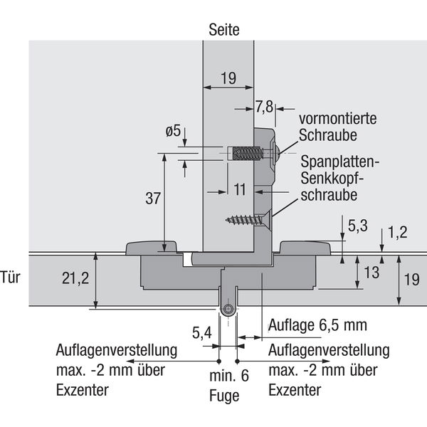 HETTICH Selekta Pro 2000 Seitenteil, Zwillingsanschl, TA 6,5mm, TS 19mm m.Zuhalt