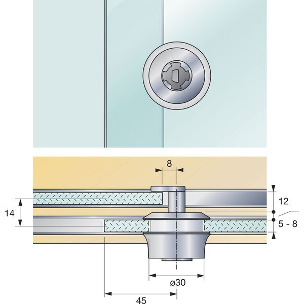 HETTICH PRESTIGE 2000 Zylinder-Glasschiebetürschloss Typ 326, alufarbig