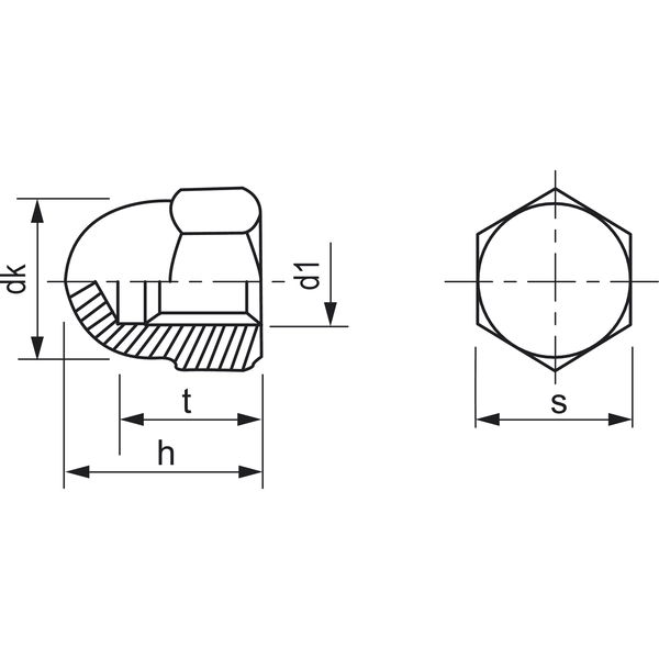 DIN1587/ 6 M10 blank Hutmutter hohe Form – Schlüsselweite nach ISO