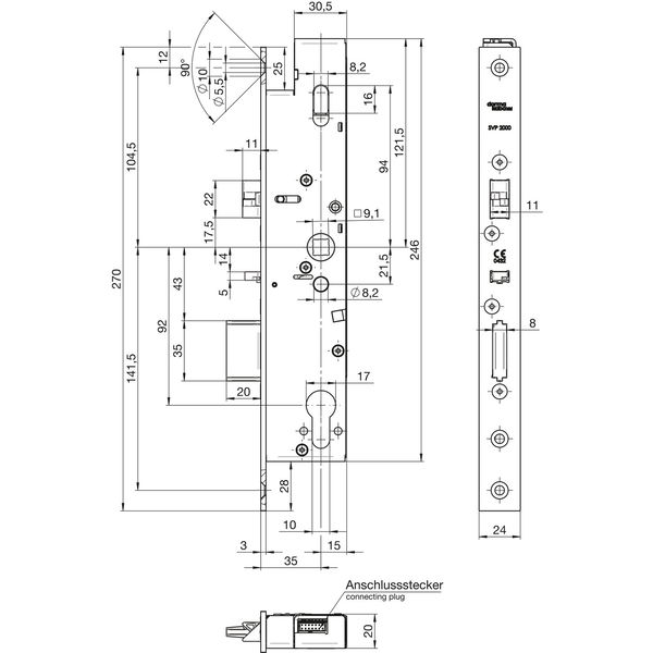 DORMA Fluchttürschloss SVP 2719 DCW, Dornmaß 35, Stulp 24 mm, universal