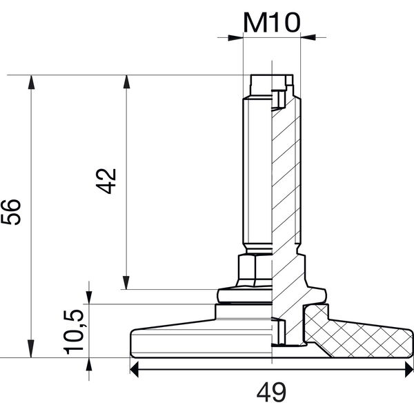 Höhenverstellschraube Stahl verzinkt mit Kunststoffteller schwarz, M10, ø 56 mm,