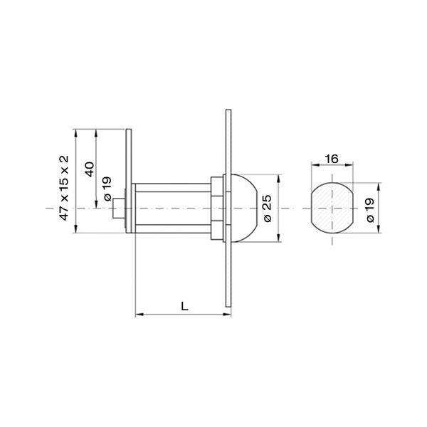 Blechmontagezylinder 19 mm, verschiedensperrend, Messing verchromt