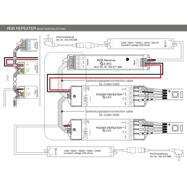 SL-DUO/RGB-Repeater L:178 mm, B:46 mm, H 20 mm, 240W(DUO), 360 W(RGB), 24 V/DC