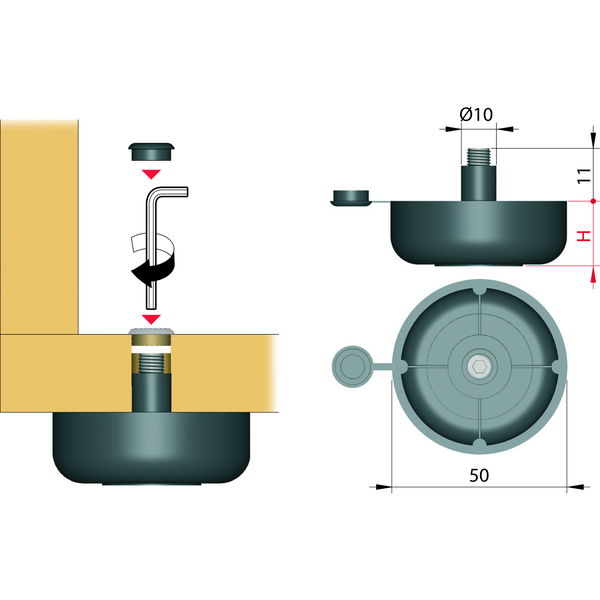 Möbelgleiter Inbus verstellbar ø 50 mm