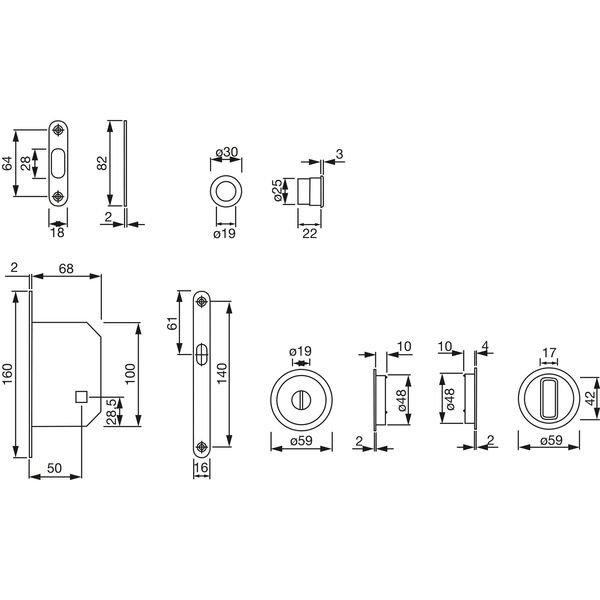 HOPPE Schiebetürmuschel-Set 4920 mit Schloss